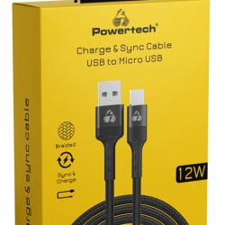 POWERTECH καλώδιο micro USB σε USB PTR-0170, 12W 2.4A, copper, 1.5m, μαύρο