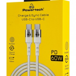 POWERTECH καλώδιο USB-C σε USB-C PTR-0167, PD 60W, copper, 1m, λευκό