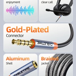 CABLETIME καλώδιο προέκτασης ήχου 3.5mm CT-AE35M, gold plated, 3m, μαύρο