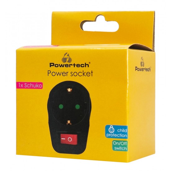 POWERTECH αντάπτορας ρεύματος PT-810, 1x schuko, 16A, μαύρος