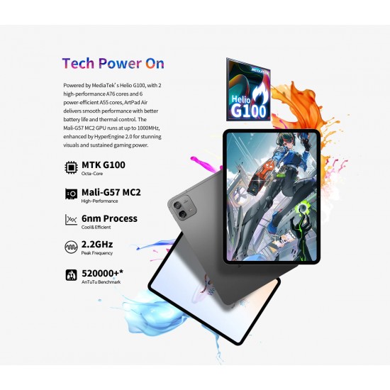 TECLAST tablet ArtPad Air, 11", 8/128GB, 4G, Android 15, 8000mAh, γκρι