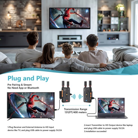 VRRIIS HDMI σύστημα ασύρματης μετάδοσης βίντεο WL097 Pro, 4K, 2.4/5GHz, έως 400m