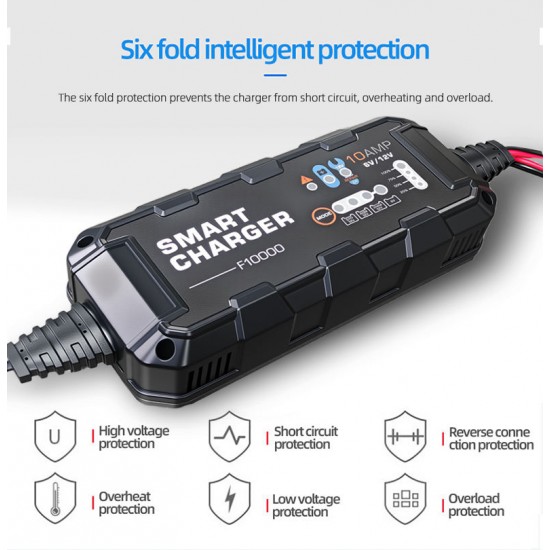 BYGD φορτιστής & συντηρητής μπαταρίας αυτοκινήτου F10000, 6V/2A 12V/10A