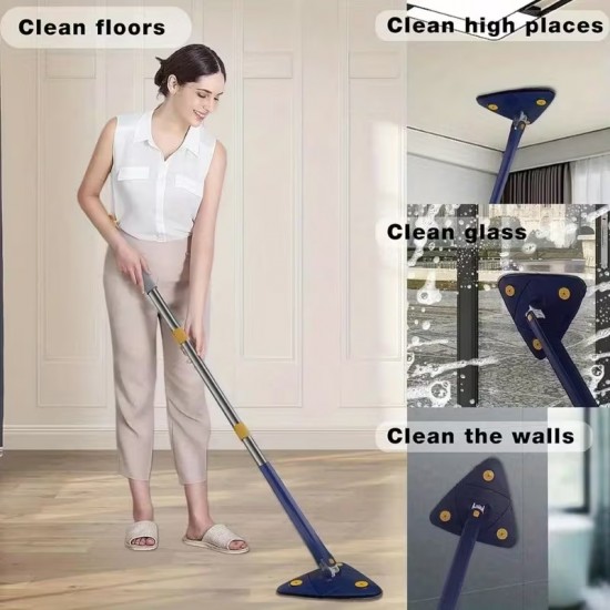 HOME USE τριγωνική σφουγγαρίστρα HUH-0257 με 4x πανιά μικροϊνών, προσαρμόσιμο ύψος, μπλε