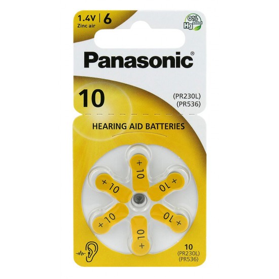 PANASONIC μπαταρίες ακουστικών βαρηκοΐας PR10, mercury free, 1.4V, 6τμχ
