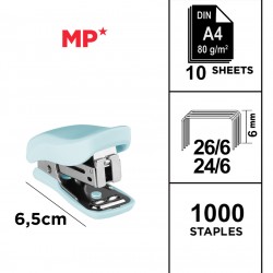 MP mini συρραπτικό PA636P με ανταλλακτικά, 24/6 - 26/6, 10 φύλλα, γαλάζιο