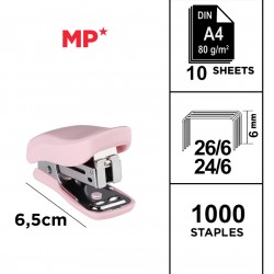 MP mini συρραπτικό PA636P με ανταλλακτικά, 24/6 - 26/6, 10 φύλλα, ροζ