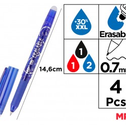 MP σετ στυλό διαρκείας PE217-4, erasable, 0.7mm, διάφορα χρώματα, 4τμχ