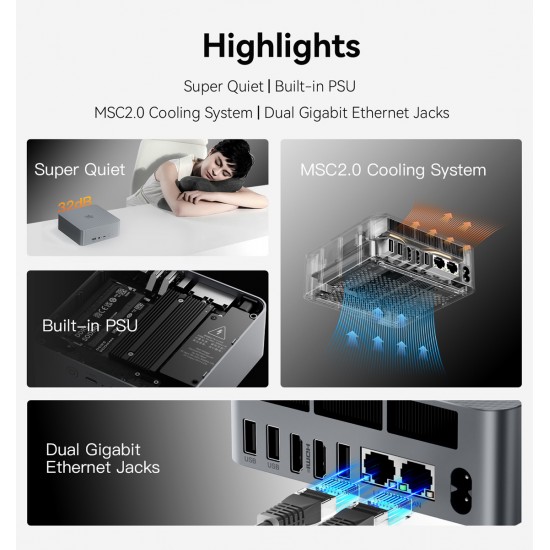 BEELINK mini PC EQR6, AMD Ryzen 5 6600H, 24GB, 500GB M.2, Windows 11 Pro