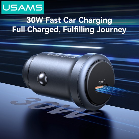 USAMS φορτιστής αυτοκινήτου CC321, USB-C, 30W, γκρι