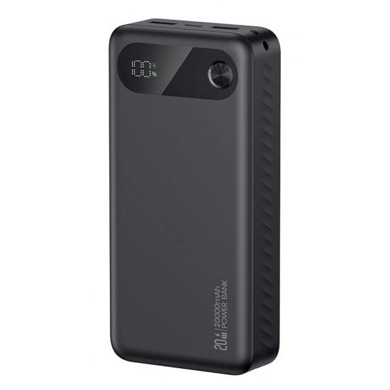 USAMS power bank CD251 με οθόνη, 3x θύρες εξόδου, 20000mAh, PD20W, μαύρο