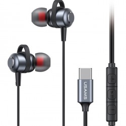 USAMS earphones με μικρόφωνο US-SJ758, USB-C σύνδεση, μεταλλικά, 1.2m, γκρι