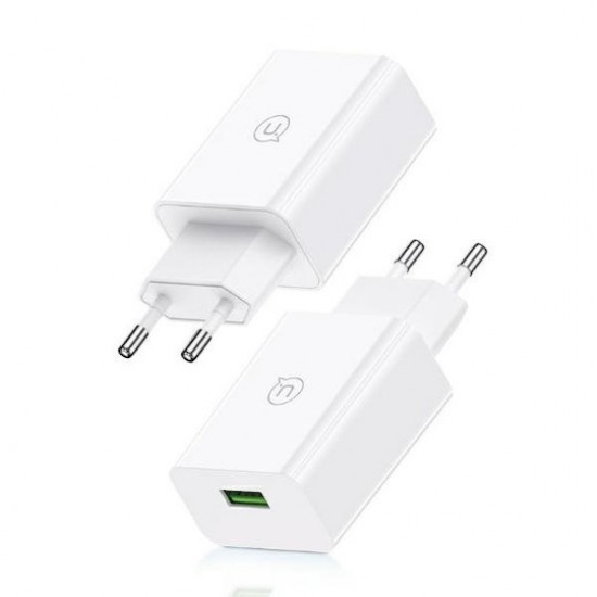 USAMS φορτιστής τοίχου T22, 1x USB, QC3.0 18W 3A, λευκός