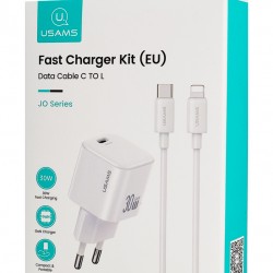 USAMS φορτιστής τοίχου CC262 με καλώδιο Lightning, 30W, GaN, λευκός