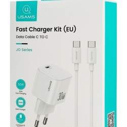 USAMS φορτιστής τοίχου CC262 με καλώδιο USB-C, 30W, GaN, λευκός