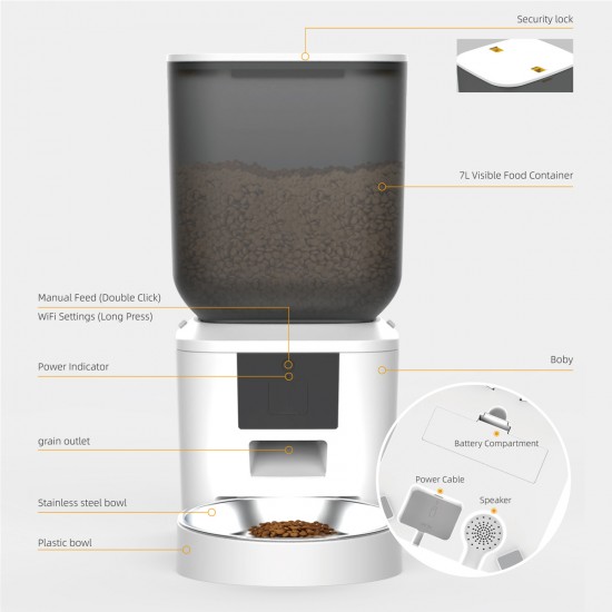 BRUNO smart ταΐστρα κατοικίδιων BRN-0269, 7L, WiFi, λευκή