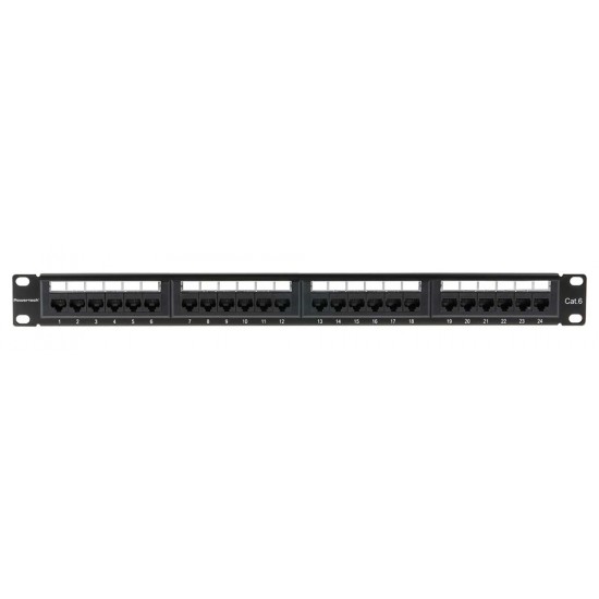 POWERTECH patch panel NETW-0046 για rack 19"/1U, 24 θυρών, CAT 6 UTP, μαύρο