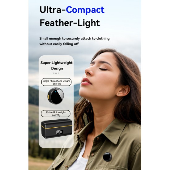 UPTECH ασύρματα μικρόφωνα UPW-M9MAX με θήκη φόρτισης, USB-C, 2.4GHz, μαύρο