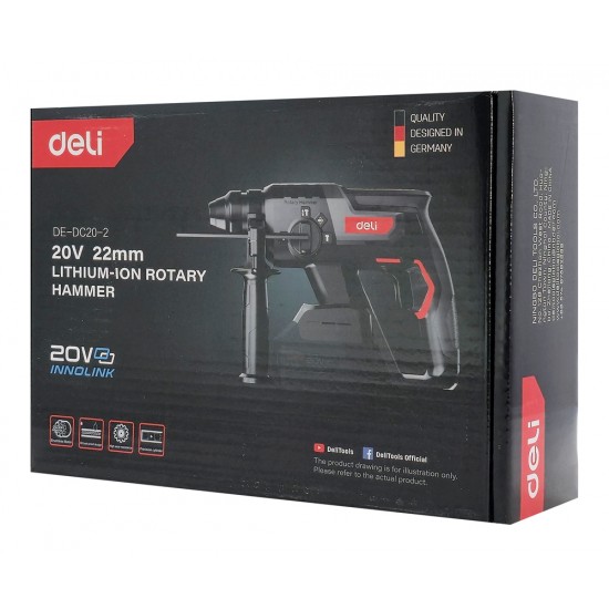DELI κρουστικό σκαπτικό μπαταρίας DE-DC20-2, Brushless, 20V, 2J
