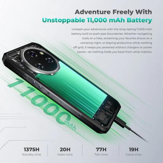 OUKITEL smartphone WP62, 6.6", 12/512GB, 5G, 11000mAh, IP68/IP69K/MIL-STD-810H, ασημί