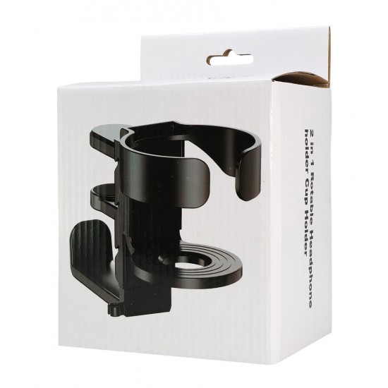 POWERTECH βάση ακουστικών & ποτηροθήκη γραφείου PT-1579, περιστρεφόμενη, μαύρη