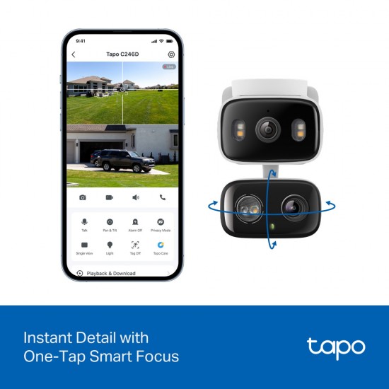 TP-LINK smart κάμερα Tapo C246D, dual lens, 2K/3MP, WiFi, PTZ, IP65, V1.0