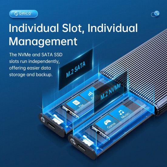 ORICO θήκη για 2x M.2 NVME SSD AM2C3-2N, 10Gbps, tool free, γκρι