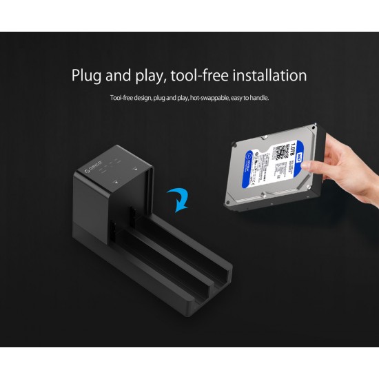 ORICO docking station για 2.5" ή 3.5" SATA HDD/SSD 6528US3-C, 2 θέσεων, 5Gbps, clone function, μαύρο