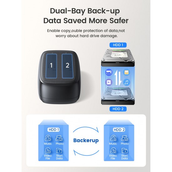 ORICO docking station για 2.5" ή 3.5" SATA HDD/SSD DD28U3-C, 2 θέσεων, 5Gbps, clone function, μαύρο