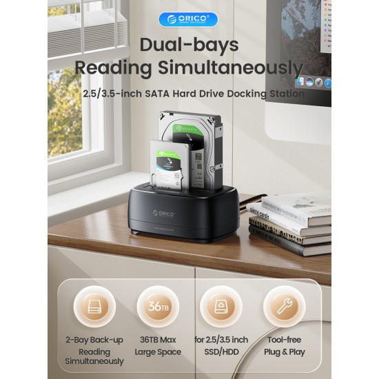 ORICO docking station για 2.5" ή 3.5" SATA HDD/SSD DD28U3-C, 2 θέσεων, 5Gbps, clone function, μαύρο