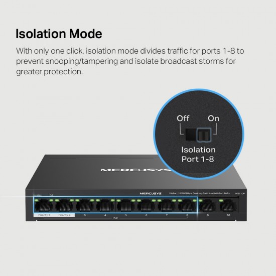 MERCUSYS desktop switch MS110P, 10x 10/100Mbps θύρες, PoE+, V1.0