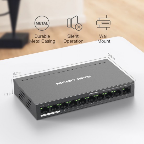 MERCUSYS desktop switch MS110P, 10x 10/100Mbps θύρες, PoE+, V1.0