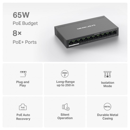 MERCUSYS desktop switch MS110P, 10x 10/100Mbps θύρες, PoE+, V1.0