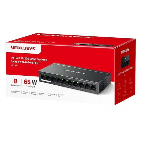 MERCUSYS desktop switch MS110P, 10x 10/100Mbps θύρες, PoE+, V1.0