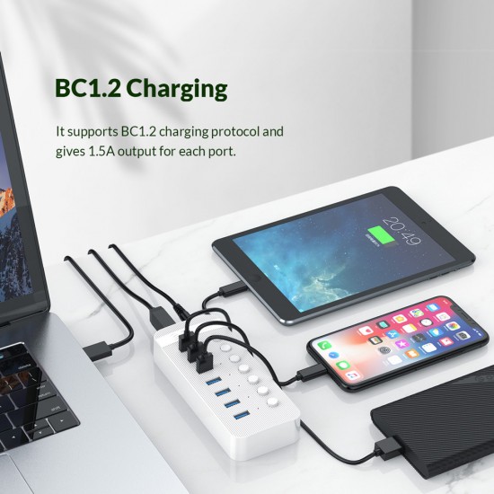 ORICO USB hub CT2U3-7AB με διακόπτες, 7x θυρών, USB 3.0, 5Gbps, USB σύνδεση, μαύρο
