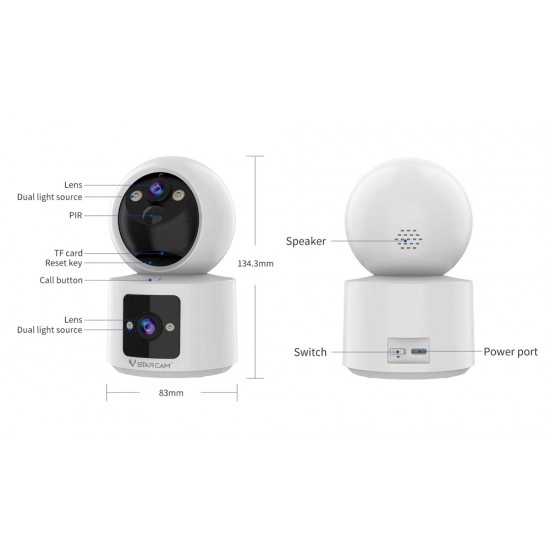 VSTARCAM smart κάμερα CB90DR, 2MP, dual lens, WiFi, PTZ, SD, 5200mAh backup battery