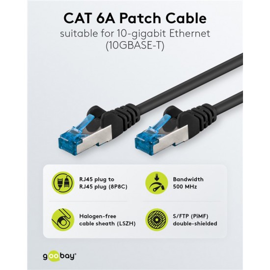GOOBAY καλώδιο δικτύου 93706, CAT 6A S/FTP, 500MHz, Copper, 10m, μαύρο