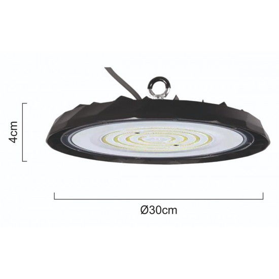 POWERTECH LED φωτιστικό καμπάνα PT-1557, 100W, 6500K, Φ30x4cm, IP65, μαύρο