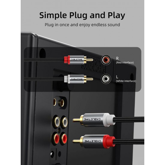 CABLETIME καλώδιο ήχου 2x RCA σε 2x RCA CT-RCA, 2m, μαύρο