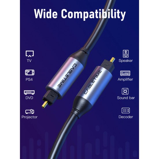 CABLETIME καλώδιο ήχου Toslink CT-AV380-P04GN, gold plated, 5mm, 2m, μαύρο