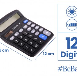BEBASIC αριθμομηχανή S060, ηλιακό & μπαταρίας, 12 ψηφία, μαύρη