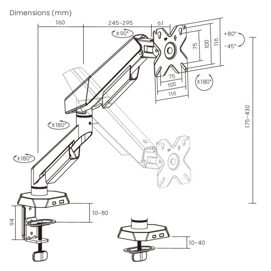 BRATECK βάση γραφείου οθόνης LDT114-C012, 17-40", έως 12kg