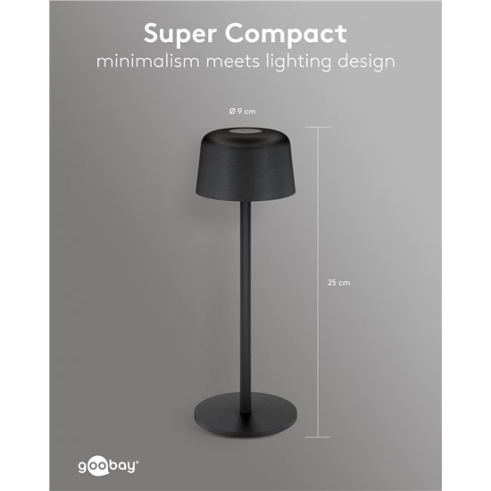 GOOBAY επιτραπέζιο φωτιστικό 77675, 3000K, dimmable, επαναφορτιζόμενο, μαύρο
