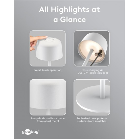 GOOBAY επιτραπέζιο φωτιστικό 77676, 3000K, dimmable, επαναφορτιζόμενο, λευκό