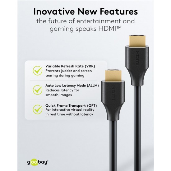 GOOBAY καλώδιο HDMI 2.2 80091, 16K/60Hz, 96 Gbps, 1m, μαύρο