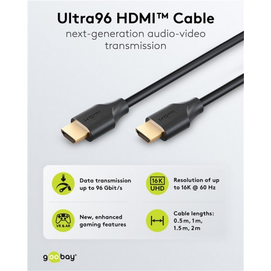 GOOBAY καλώδιο HDMI 2.2 80091, 16K/60Hz, 96 Gbps, 1m, μαύρο