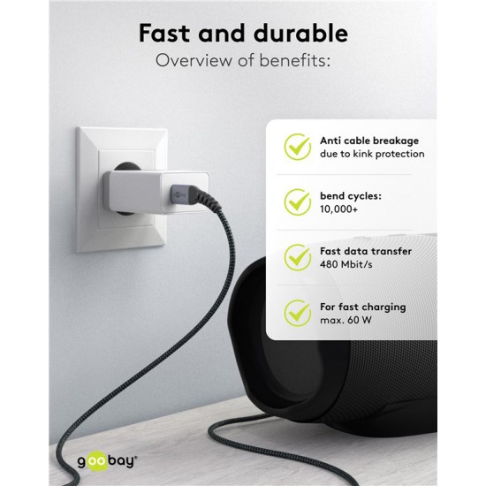 GOOBAY καλώδιο USB-C 49303, 60W, 480Mbps, 2m, μαύρο