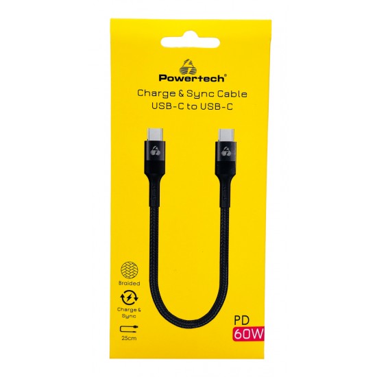 POWERTECH καλώδιο USB-C PTR-0204, PD 60W, 480Mbps, 25cm, μαύρο