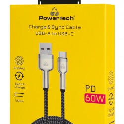 POWERTECH καλώδιο USB-C σε USB PTR-0199, PD 60W, 480Mbps, 1m, μαύρο/γκρι