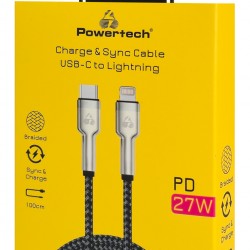 POWERTECH καλώδιο Lightning σε USB-C PTR-0200, PD 27W, 480Mbps, 1m, μαύρο/γκρι